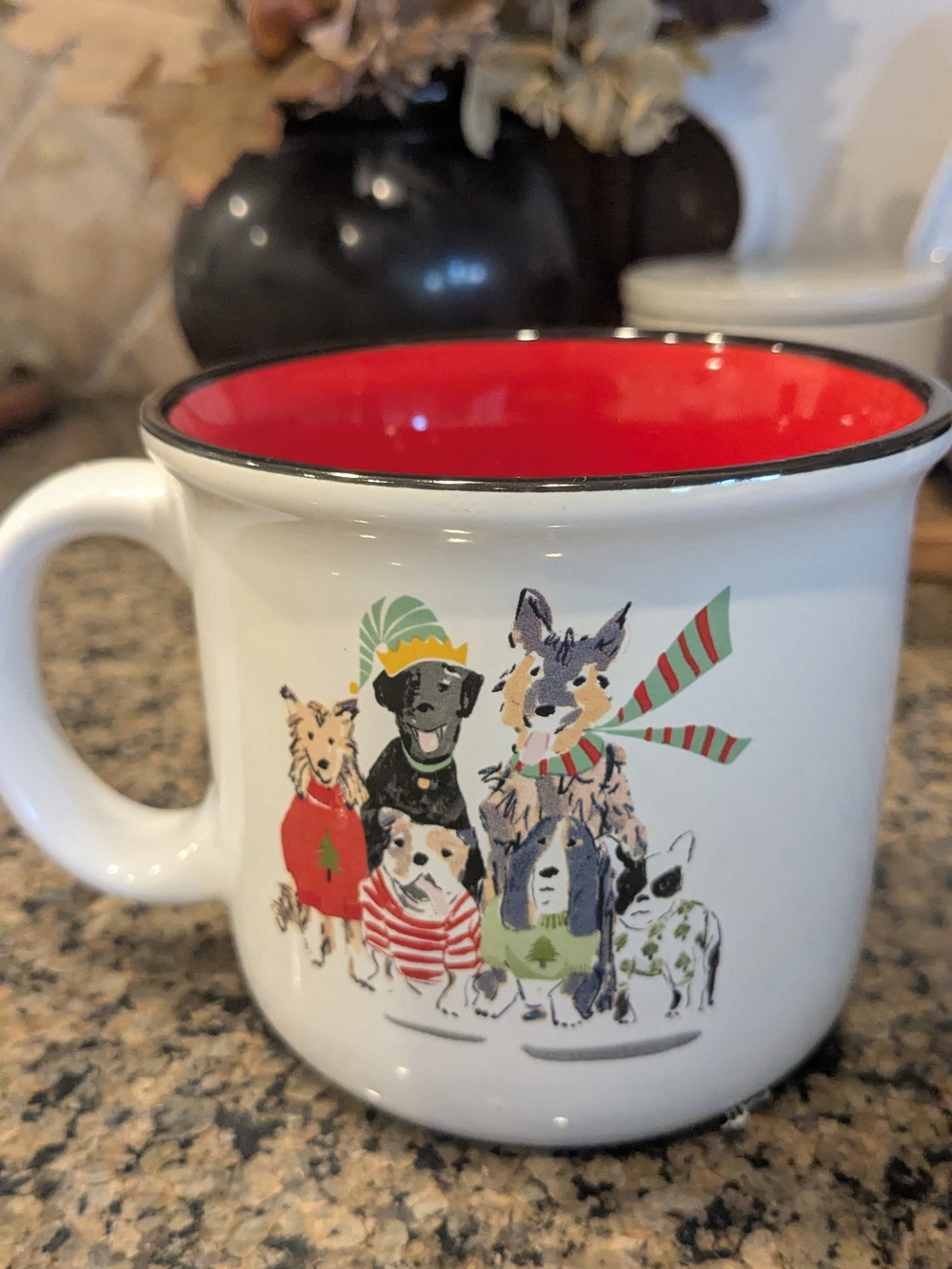 Boston Warehouse White Dog Print Ceramic Mug with Red Interior